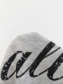 PAVTROS 男士T恤，浅灰色罗纹短袖，大号字母印花，运动街头风，年轻时尚套装 - 灰色 - 查看 7