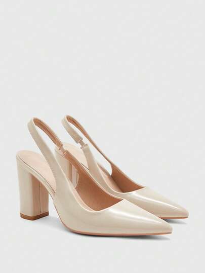 CUCCOO BIZCHIC Women Shoes Women's High-Heeled Single Shoes Multi-Color Glossy Patent Leather Pointed Thick Heel Back Strap Design Commuter Workplace Dating Banquet Versatile Comfortable And Breathable Four-Season Temperament Elegant Empty Shoes