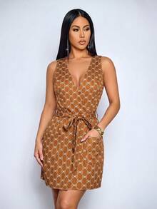 SOLERSUN Đầm ngắn không tay, buộc dây sau lưng, họa tiết vintage dành cho nữ, thanh lịch, thích hợp cho mặc hàng ngày, hẹn hò, tiệc trà chiều, họp mặt, tiệc tùng, lễ tốt nghiệp, đi làm, đi nghỉ mát, lễ hội âm nhạc và nhiều dịp khác. - màu nâu - Xem 7