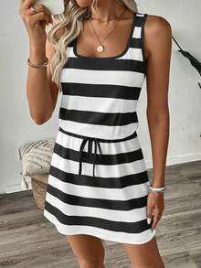 Easowa Women's Casual Printed Short Dress, Suitable For Spring And Summer - Black and White - View 5