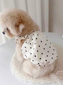 PETSIN 1PC Polka Dot Suspender Pet Dress, Anti Shedding Clothes For Spring Summer Autumn, Teddy Bichon Small Puppy Dogs Cats - White - View 3