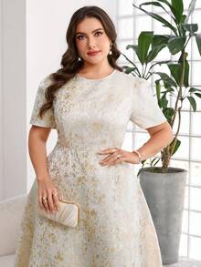 Reflora Plus Size Women's Dresses, Elegant, Romantic, Short Sleeve, Mid-Length, Spring & Summer - Multicolor - View 2