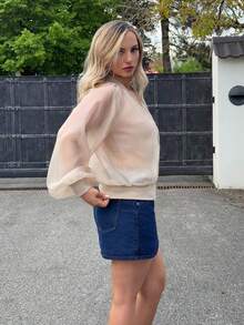 Jeta Ari Zip Up Long Sleeve Bomber Jacket Sheer - Beige - View 4