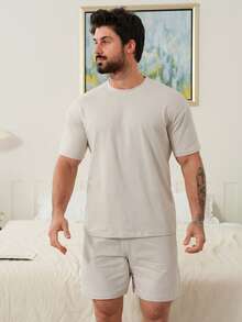 DAZY Men's Solid Color T-Shirt And Loungewear Set, Summer - Apricot - View 6
