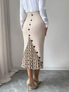 Selianne Women's Elegant Fitted Colorblock Pleated Polka Dot Skirt, Spring/Summer - Multicolor - View 3