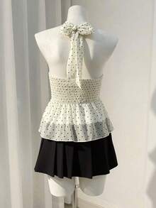 INAWLY Retro Polka Dot Chiffon Halter Blouse For Women - Beige - View 2