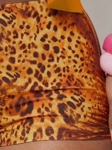 MUSERA Slinky Animal Print Low Rise Fitted Micro Shorts Hotpants Spring Summer Ibiza Festival Holiday Vacation Cute Y2k Night Out Club - Orange - View 5