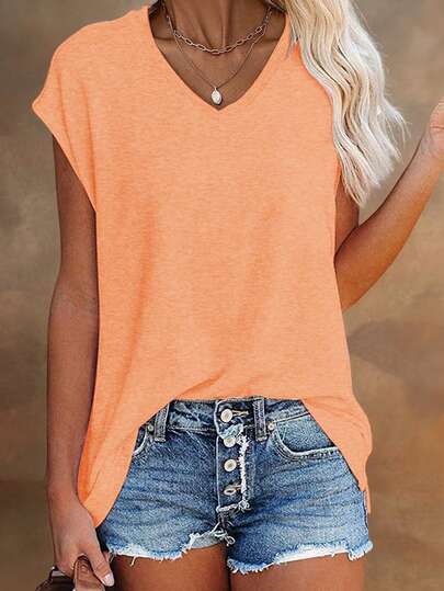 EMERY ROSE Dam Casual Mångsidig Enfärgad T-shirt, Sommar