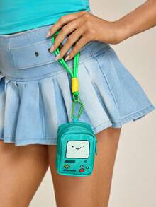 ADVENTURE TIME X SHEIN 1個雙面表情復古遊戲機造型迷你PU皮革零錢包，可愛鑰匙圈收納袋附手腕帶，小巧便攜硬幣收納包，適合遊戲愛好者與卡通迷的完美禮物 - 綠色1 - 查看 2