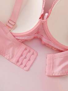 Elorette 2pcs Floral Embroidery 3/4 Cup Padded Push Up Bra Set, Supportive, Cute, Romantic, Comfortable, Plus Size Lingerie Set - Pink - View 4