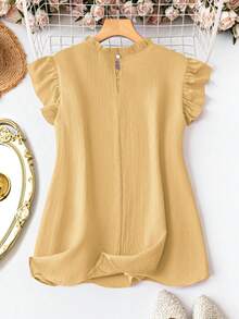 EMERY ROSE Blusa con volantes y textura para vacaciones, talla grande, adecuada para viajes y uso diario - Amarillo - Ver 2