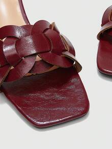 CUCCOO BIZCHIC Giày sandal cao gót màu đỏ tía dành cho nữ, kiểu dáng thoải mái với mũi vuông, thích hợp cho công sở. - Màu Đỏ Sâu - Xem 7