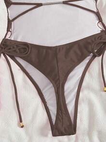 Swim SXY Bộ đồ tắm một mảnh đi biển mùa hè Plain Tie Side Thong - màu nâu - Xem 6