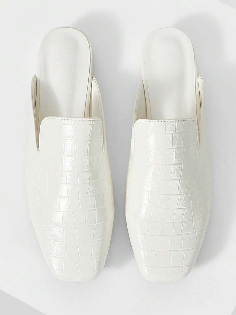 MOTF PREMIUM WOMEN'S NEW FRENCH STYLE STONE TEXTURE FLAT SQUARE TOE SLIPPERS MILK WHITE VERSATILE FOR DATING AND VACATION - pure white - View 2