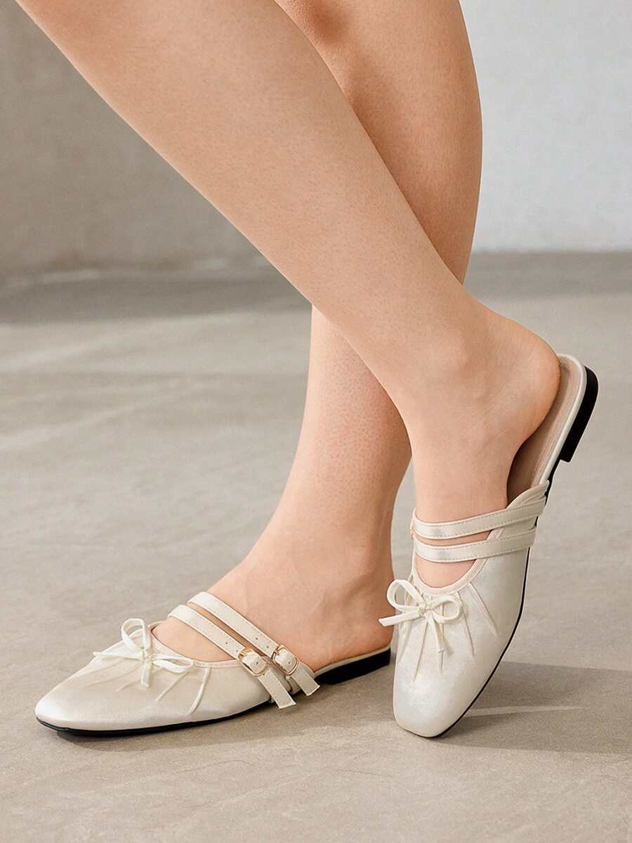MOTF PREMIUM FASHIONABLE VINTAGE COMFORTABLE CASUAL BOW DECOR FLATS FOR CHRISTMAS SPRING SHOES - Rice apricot - View 2