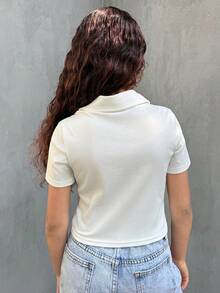 Dazy Kids Tween Girls' Collared Short Sleeve Fitted T-Shirt Summer - White - View 3
