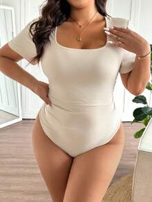SHEIN Frenchy 3件套加大码女士时尚连体衣，黑色、杏色、咖啡色百搭休闲连体衣 - 彩色 - 查看 6
