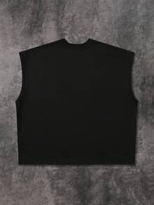 ROMWE MEN Street Life Men's Rivet Decor Blurred Portrait Print Loose Fit Tank Top - Black - View 3