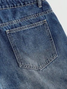 ROMWE MEN Celana Jeans Bordir Gaya Jalanan Pria - Biru - View 6