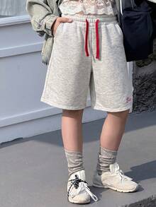 Dazy Kids Tween Girls' Versatile Letter Print Drawstring Waist Pocket Shorts - Light Grey - View 5