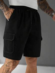 SLATEMANN Quần short nam kiểu dáng thường ngày, thời trang đường phố, có dây rút ở eo và túi chéo, thích hợp cho việc đi lại hàng ngày vào mùa hè. - màu đen - Xem 5