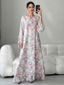 Yasmyna Đầm kiểu Ả Rập thanh lịch in hoa toàn thân dành cho nữ - Màu tím - Xem 4