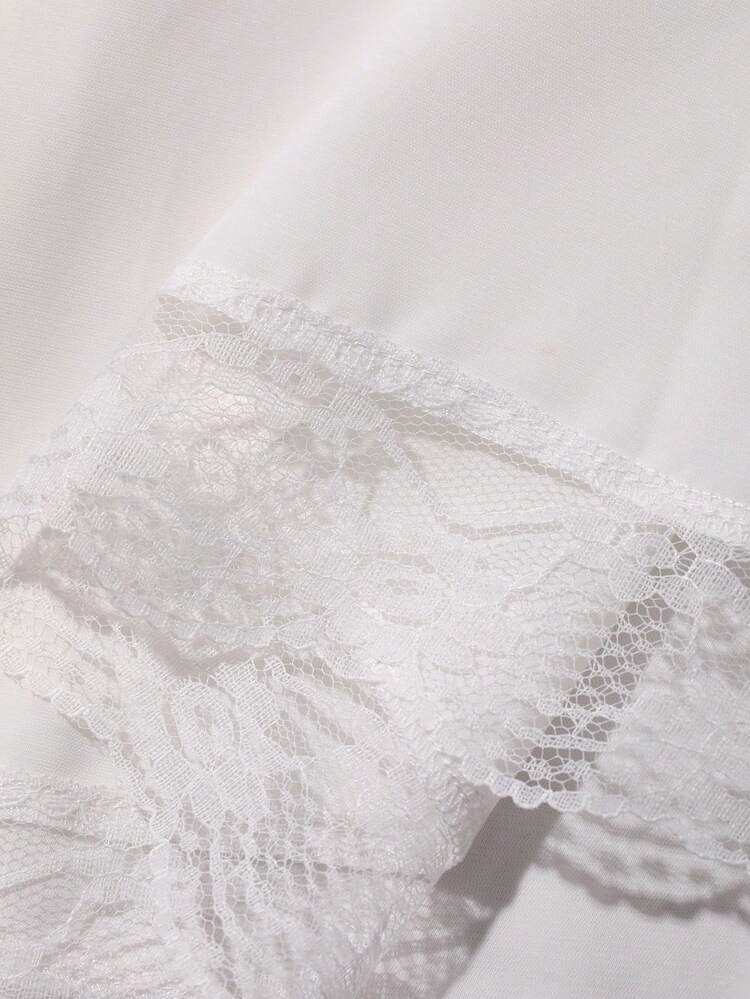 Women's Summer Lace Patchwork Twist Collar Cap Sleeve Loose Nightgown