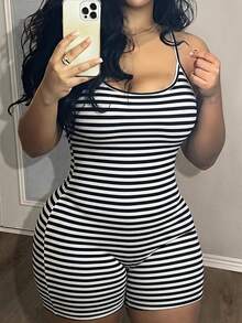 Slaydiva 大码女式休闲条纹连体裤 - 彩色 - 查看 3