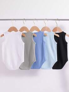 SHEIN Playful Pals Set de 5 piezas de mamelucos de colores lindos para bebés recién nacidos, adecuados para salidas, vacaciones, días festivos, primavera/verano - Multicolor - Ver 2