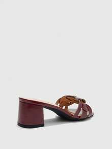 CUCCOO BIZCHIC Giày sandal cao gót màu đỏ tía dành cho nữ, kiểu dáng thoải mái với mũi vuông, thích hợp cho công sở. - Màu Đỏ Sâu - Xem 8