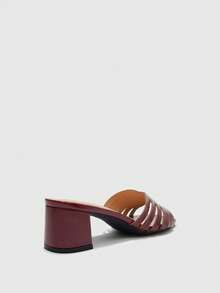 CUCCOO BIZCHIC Ladies Burgundy Crossed High Heel Sandals, Square Toe Comfort High Heel Sandals Commuter Style Sandals - Burgundy - View 8