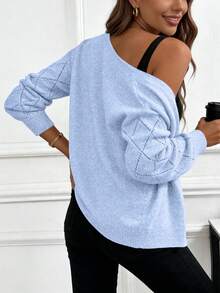 EMERY ROSE Light Apricot Casual Loose Fit Cardigan, Long Sleeve, Minimalist Design, Suitable For Spring And Autumn - Blue - View 2
