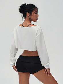 Easithlete Áo sweatshirt nữ dáng casual nhẹ, thiết kế bất đối xứng vai, gợi cảm và tối giản, thích hợp cho mùa xuân/hè. - trắng - Xem 2