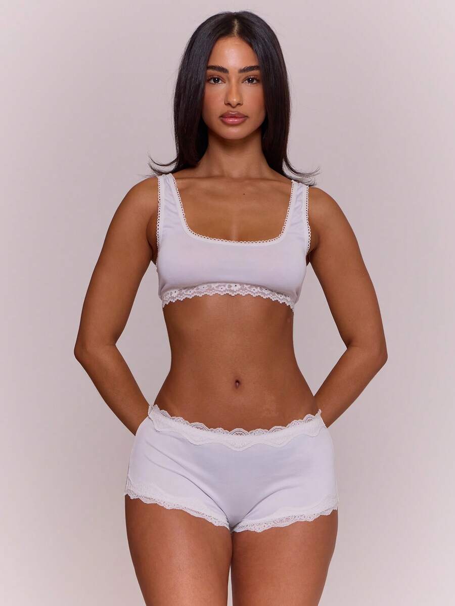 MUSERA Áo bralette cổ tròn viền ren, viền ren gấu, kiểu dáng dễ thương, gợi cảm, thích hợp mặc hàng ngày, nội y mùa xuân hè, đi nghỉ mát. - trắng - Xem 1