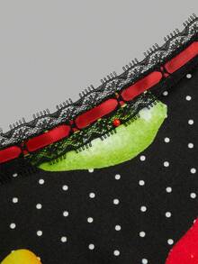 Flirla Plus Size Fruit Polka Dot Print Waist Flare Dress Vacation Summer 90s 1960s 80s Party Black - Multicolor - View 4