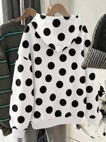 Divinelle Áo nỉ nữ kiểu dáng retro in họa tiết chấm bi lớn, thích hợp cho mùa thu/đông. - Nhiều màu - Xem 2