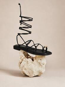 SHUZIA Women's Casual Flat Lace-Up Sandals - Black - View 6
