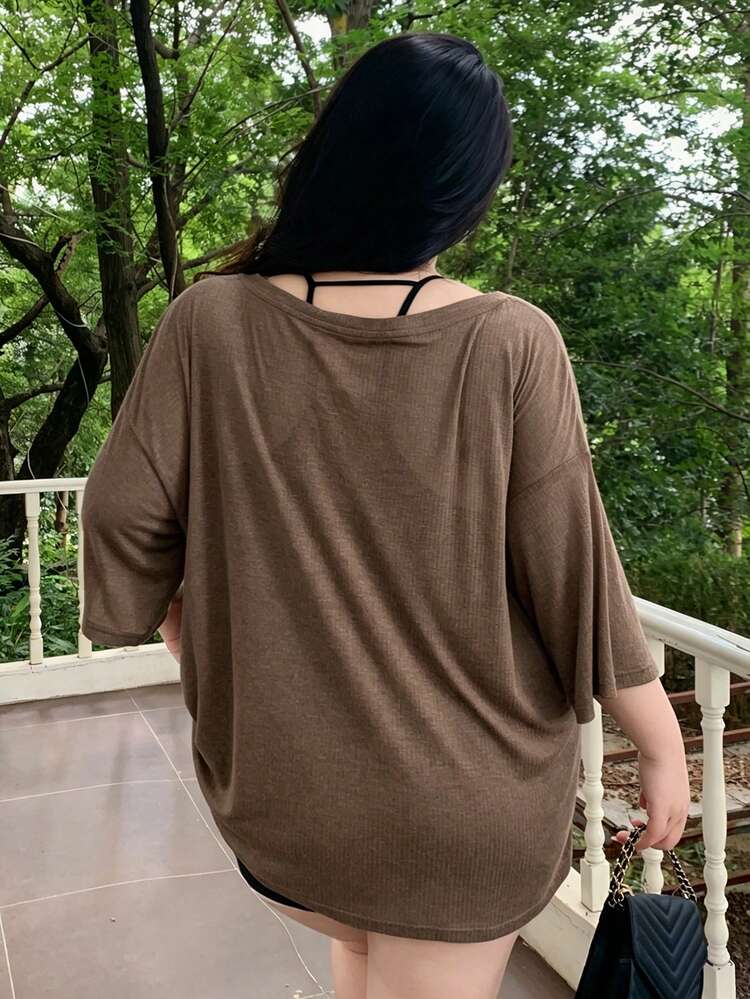 Dazy Plus Deep V-Neck Loose Half Sleeve Cover Up Style Summer T-Shirt