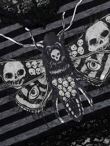 Y2Kool Robin Black And White Stripe Contrast Stripe Lace Patchwork Skull Bee Foil Print Y2K Punk Goth Casual Street Style Cropped Camisole Tank Top Summer - Dark Grey - View 2