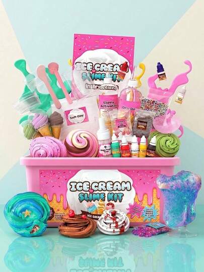 MINKOJA MINKOJA 1 caja de juego de fabricación de helados, set de slime, set de juguetes de arcilla, juguetes de descompresión, selección de regalos, actividades de fiesta, juguetes DIY creativos, decoraciones, adornos, juguetes de extrusión, gran set de fabricación de helados y slime, slime de nube de mantequilla y espuma, set de slime de helados DIY.