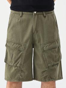 Chillumni Quần short denim nam màu xanh quân đội mùa hè, có túi hộp, kiểu dáng rộng rãi thoải mái. - xanh quân đội - Xem 8