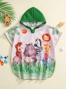 Baby Boy Cartoon Dinosaur Pattern Knitted Soft Hooded Sleeveless Cover Up - Blue - View 5