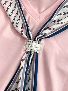 Franclia Women's Casual Vacation Knotted Collar Short Sleeve T-Shirt, Summer - Pink - View 4