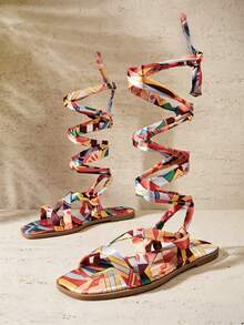 SHUZIA Women's Bohemian Style Geometric Pattern Flat Sandals - Multicolor - View 6