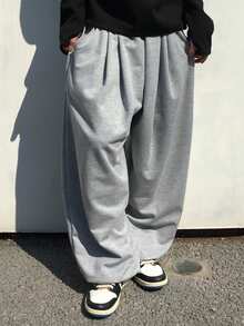 DAZY Long Gray Letter Print Drawstring Hem Design Men Pants - Grey - View 2