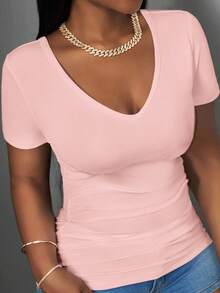 Slaydiva 2025 Nueva Camiseta Básica de Tirantes Anchos para Mujer Talla Grande, Camiseta Blanca de Punto Acanalado de Cuello en V Profundo sin Mangas - Sugar Pink - Ver 1