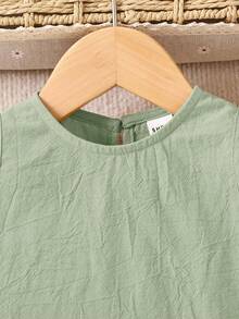 Babygirl Summer Cute Solid Color Ruffle Trim Camisole And Pants Set - Mint Green - View 4