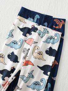 Cozy Pixies Bộ đồ ngủ 4 món cho bé trai, gồm áo dài tay cổ tròn in hình khủng long hoạt hình, chất liệu vải mềm mại và quần dài cạp chun. - Nhiều màu - Xem 5