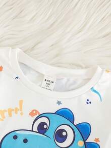 Cozy Pixies 男童卡通恐龙印花休闲修身长袖圆领家居服套装，适合所有季节 - 彩色 - 查看 3