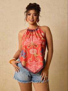 Travachic Plus Size Brown Graphic Off-Shoulder Camisole Gym Summer - Multicolor - View 3